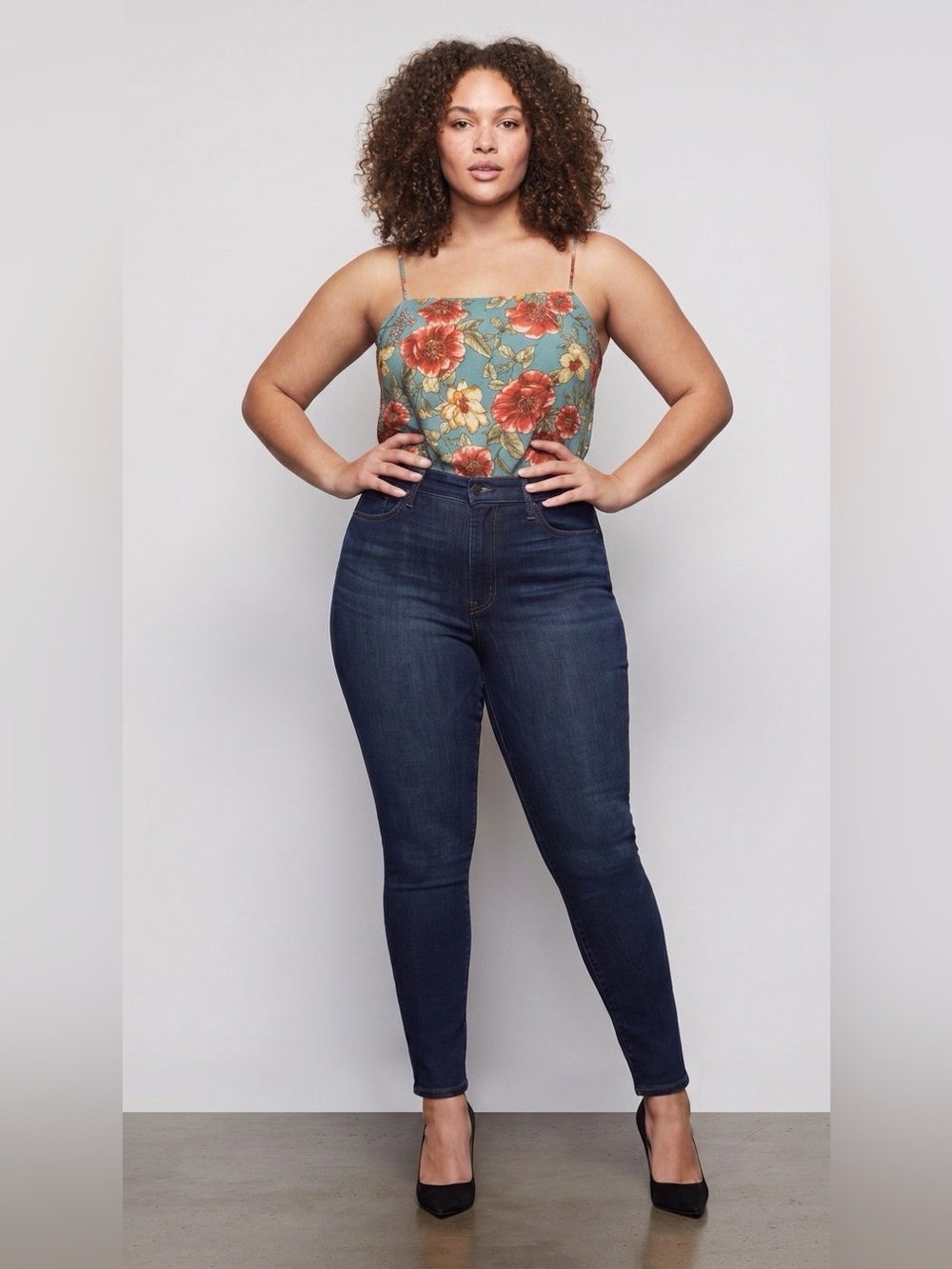 F21 Floral Print Spaghetti Strap Crop Top -Teal w/Red & Yellow Blooms w/zipper